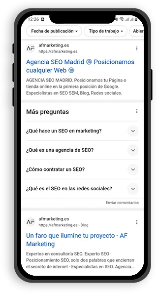Móvil con datos de google. Agencia de Marketing Digital