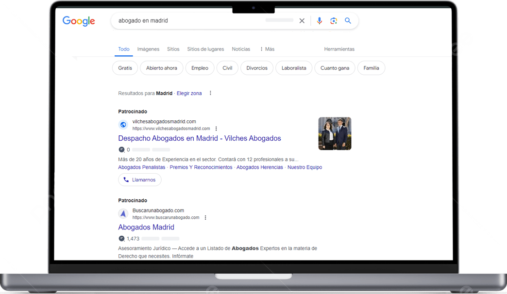Google Ads, resultados de búsqueda en Google