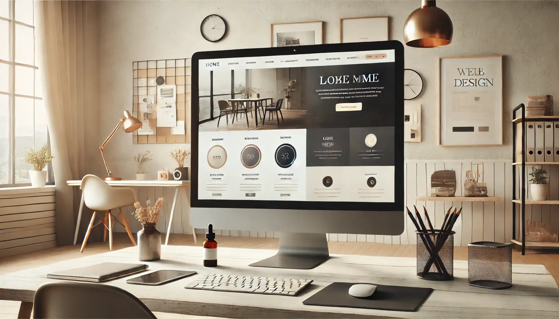 Pantalla de ordenador mostrando un diseño web con elementos esenciales como botones de llamada a la acción, navegación intuitiva y secciones visualmente atractivas.
