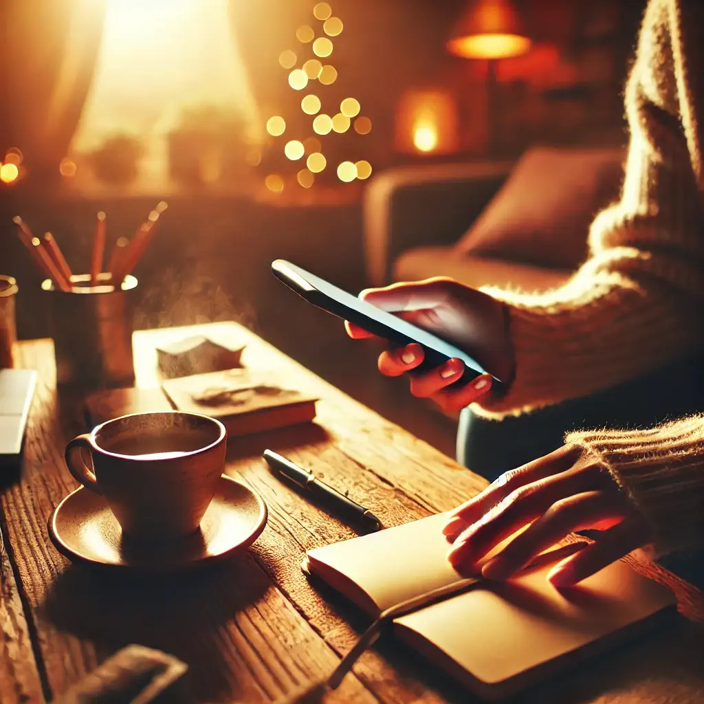 Persona usando storytelling en OnlyFans, mostrando creatividad y cercanía en un ambiente acogedor.