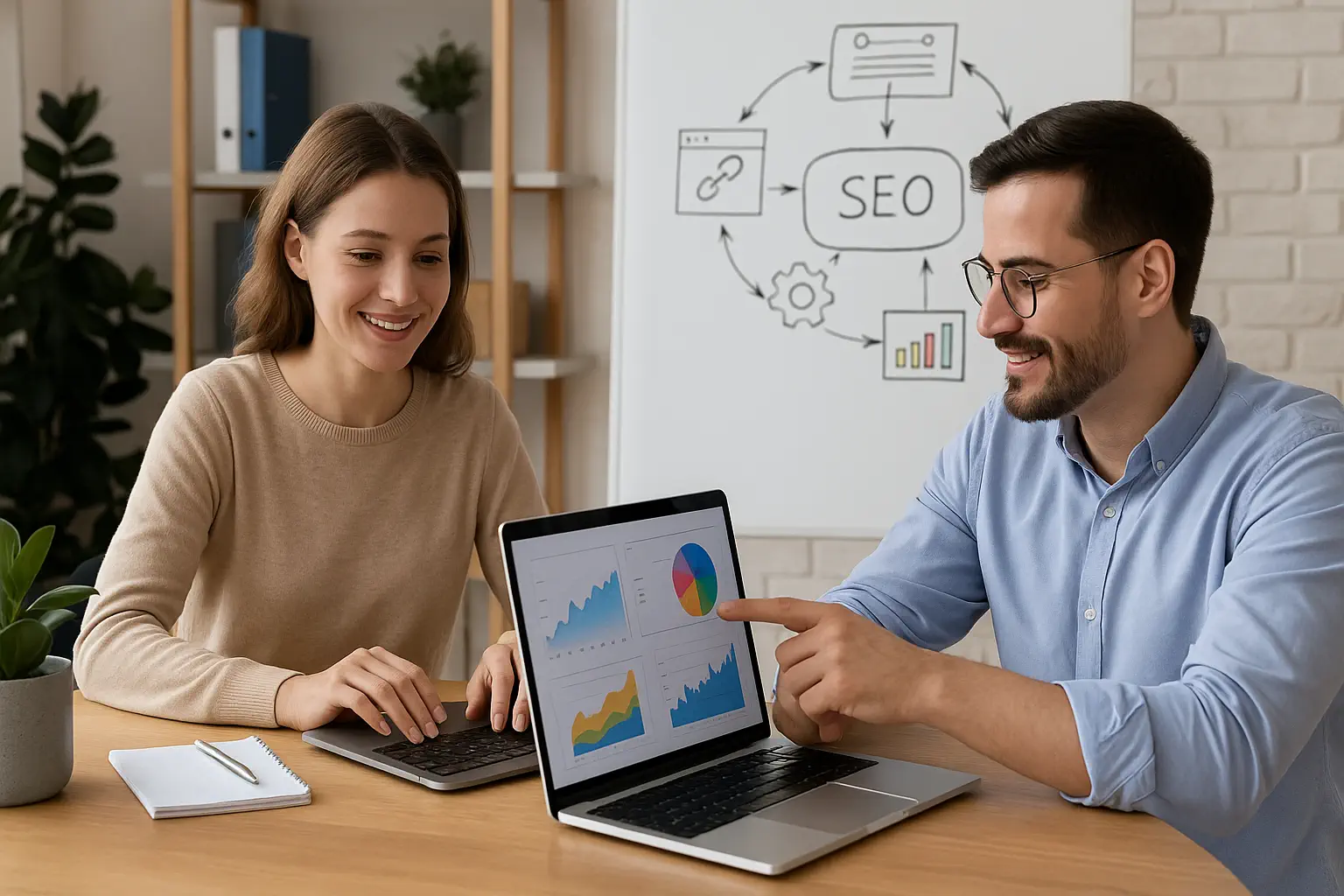 Profesionales revisando datos de estrategias SEO y tendencias de link building en 2025