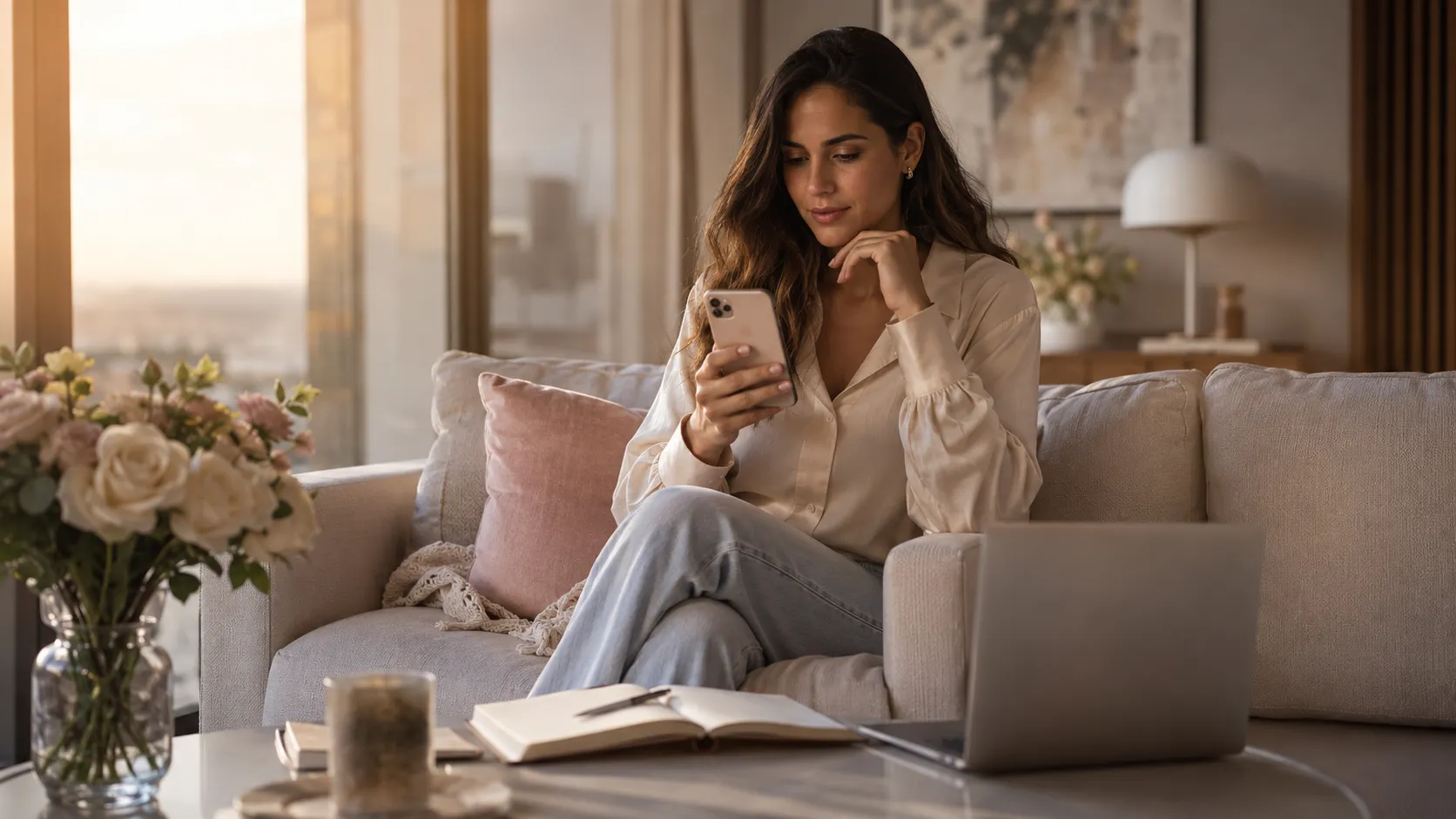 Mujer profesional considerando empezar su negocio de creación de contenido digital